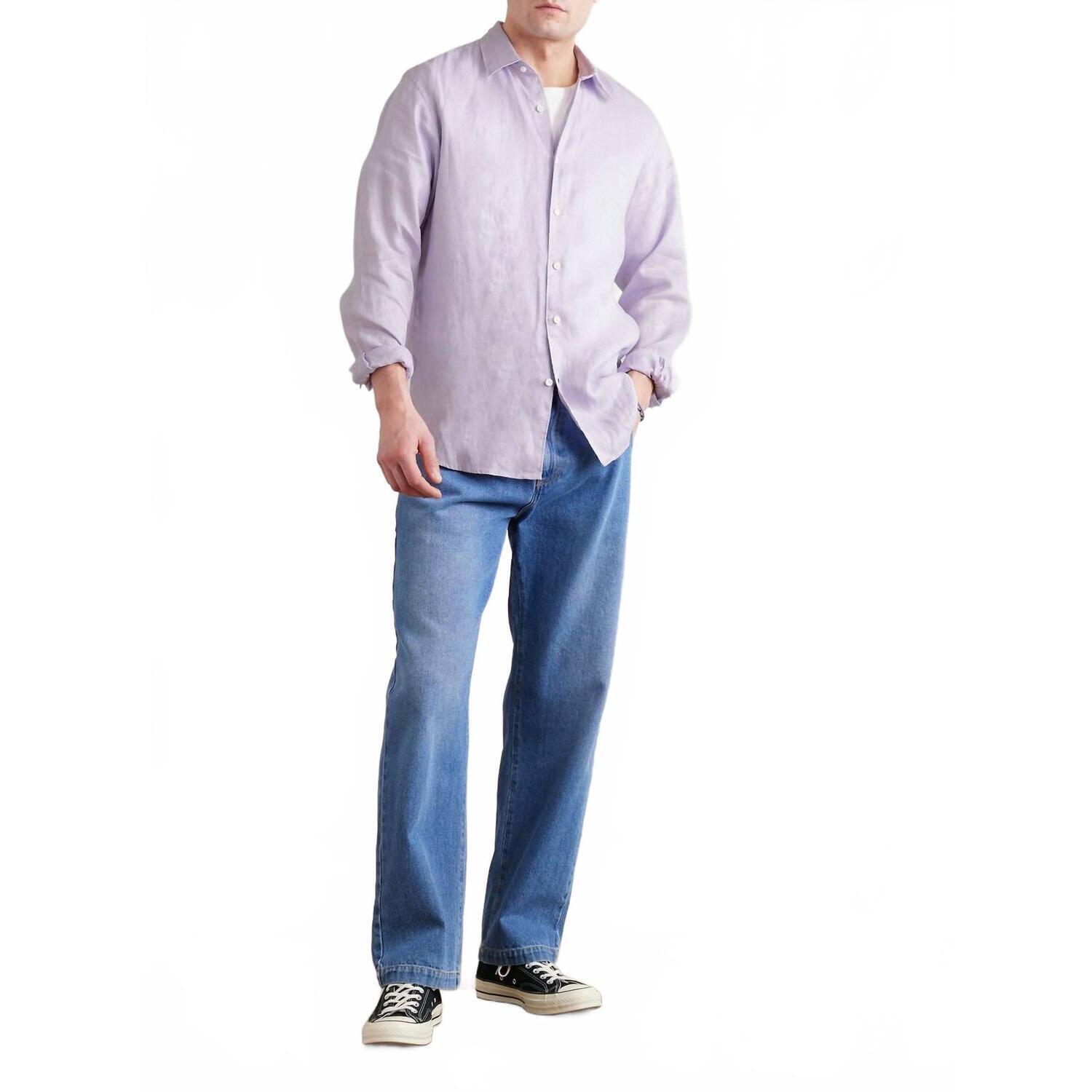 New Theory Irving Linen Button Down Shirt In Evening Haze